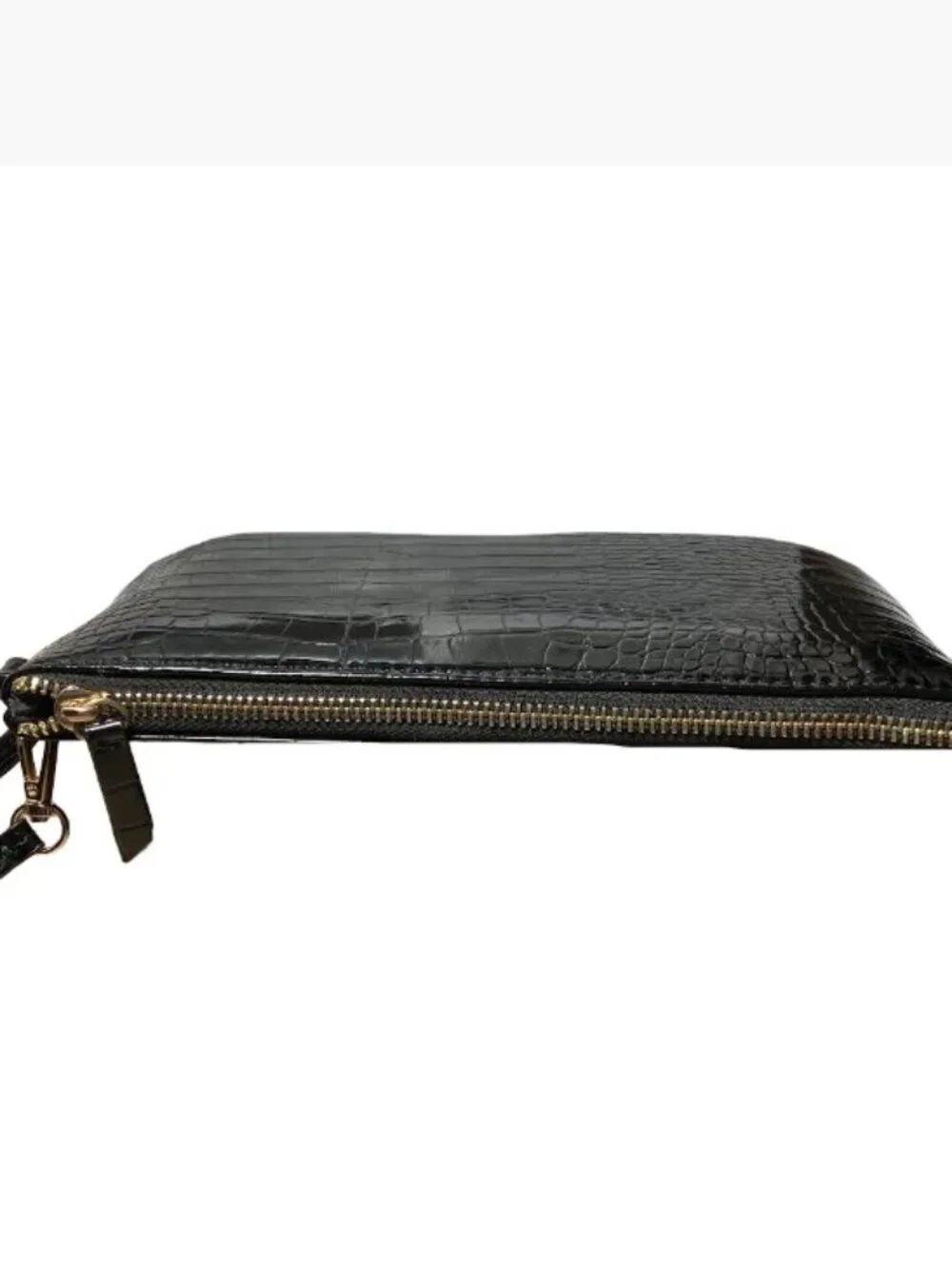 Anne Klein Chic Faux Patent Leather Croc-Embossed Wristlet Like New